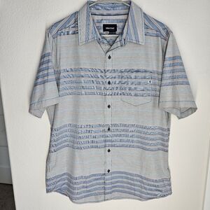 Marmot Mens‎ Short Sleeve Striped Button Down Shirt Blue Gray Size Medium